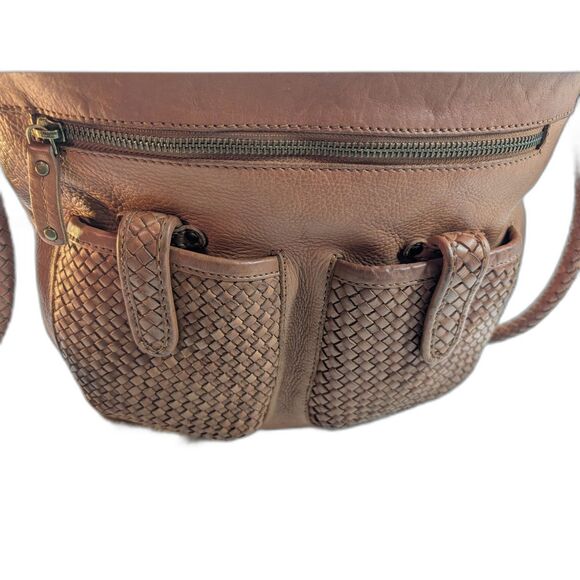 braided leather woven crossbody strap Handcrafted Brown Woven Leather Shoulder Bag Braided Strap Vintage Style